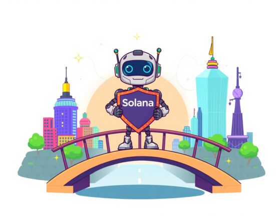 A vibrant cartoon illustration symbolizing dYdX enabling Solana spot trading for U.S. users in the DeFi landscape.