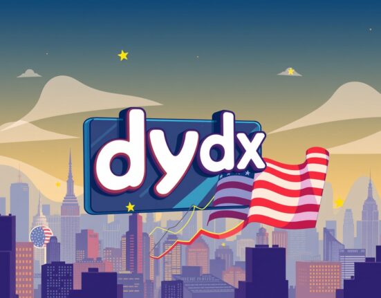 Cartoon illustrating dYdX's exciting expansion into the dYdX US market, symbolizing new trading opportunities for users.