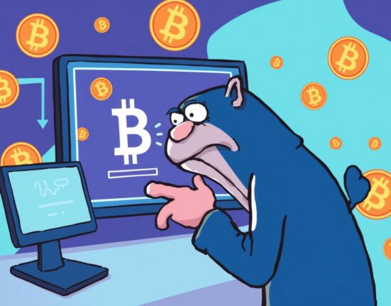 Cartoon illustration of an early Bitcoin holder making a massive BTC sale, symbolizing significant market movement.