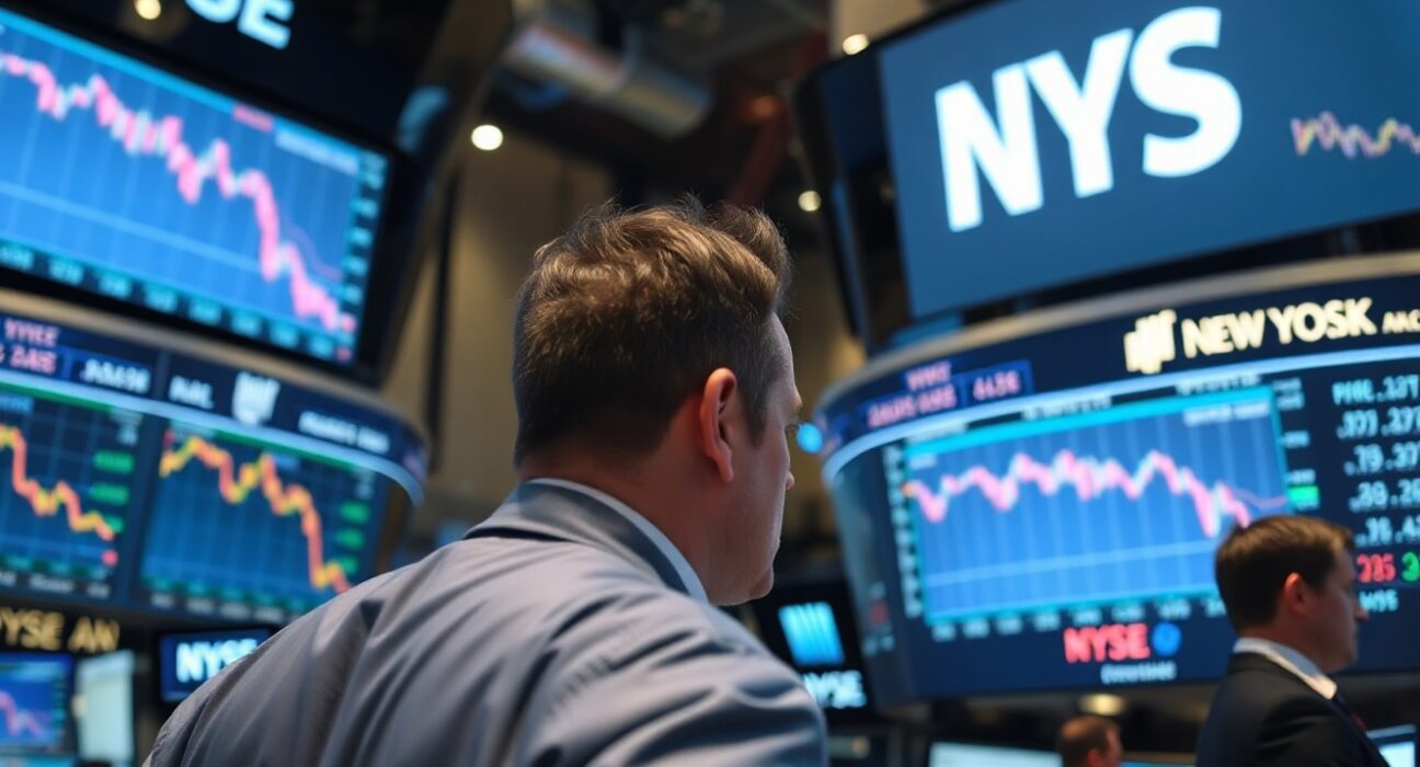 Traders at the New York Stock Exchange watching screens with easing inflation data