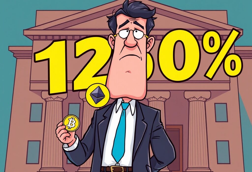 An illustration showing the heavy financial burden of the EBA crypto capital charge on banks holding unbacked crypto assets.