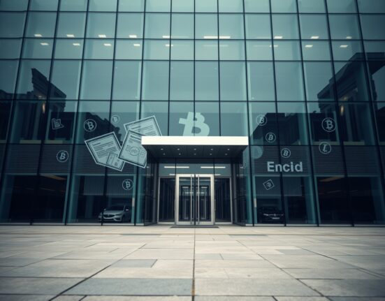 European Banking Authority building in Brussels with digital crypto symbols overlay representing new regulatory fines.
