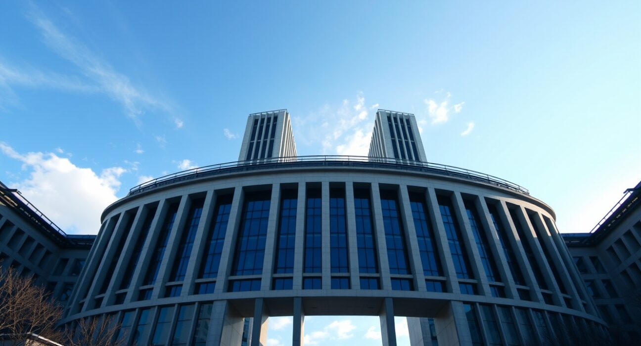 European Central Bank headquarters in Frankfurt on a clear day