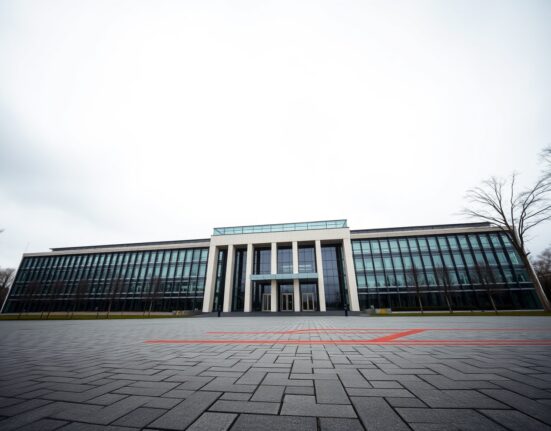 European Central Bank headquarters in Frankfurt on an overcast day