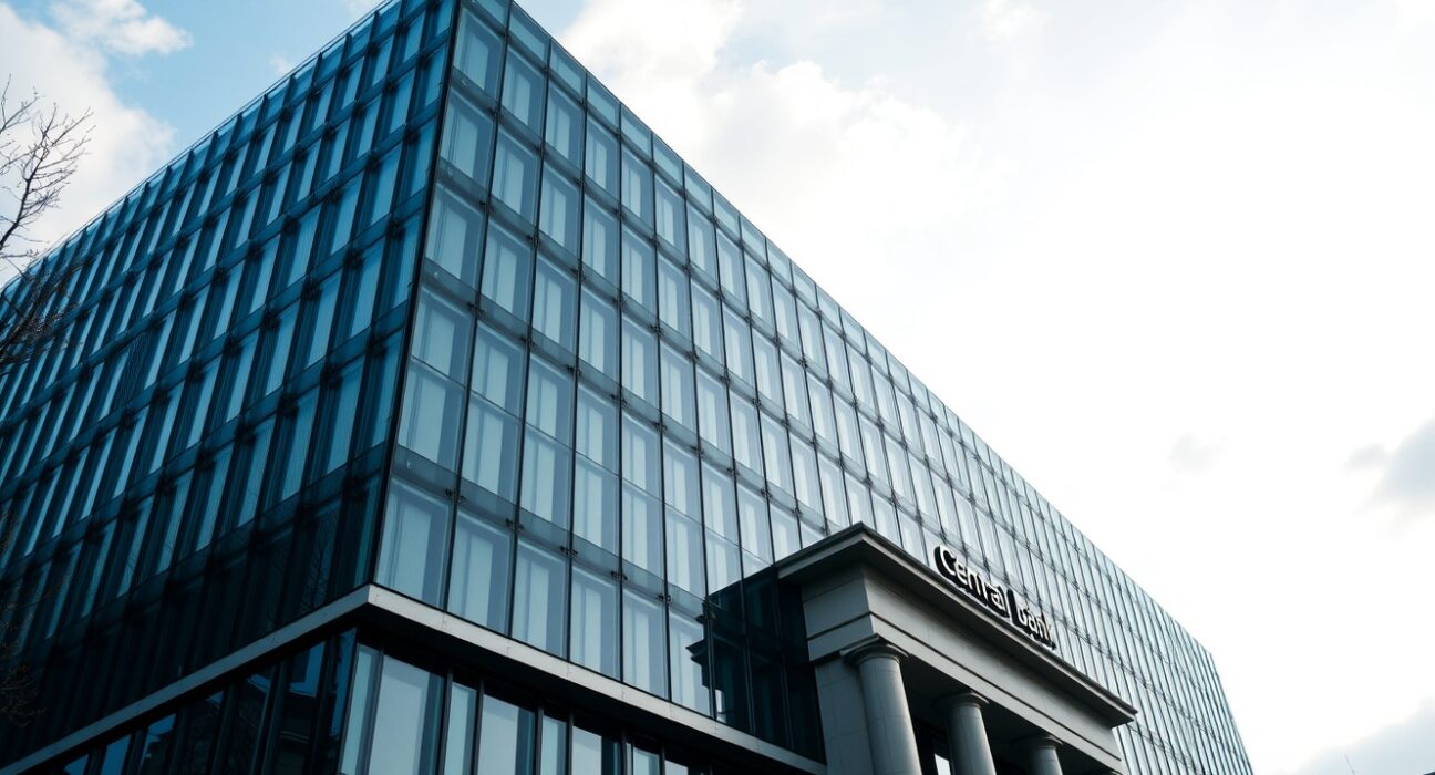 European Central Bank headquarters in Frankfurt, Germany, on a clear day.