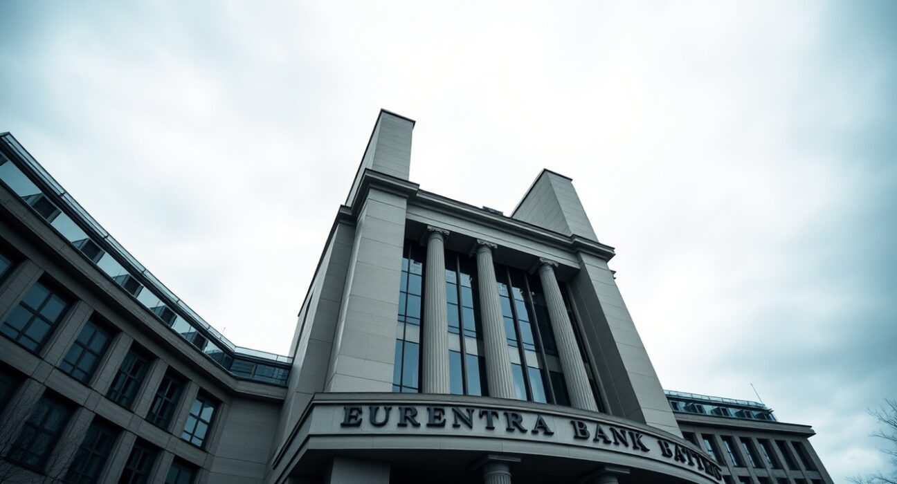 European Central Bank headquarters in Frankfurt under overcast sky