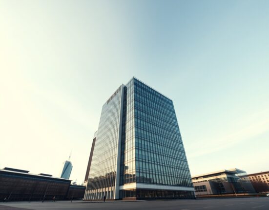European Central Bank headquarters in Frankfurt, Germany, on a clear day.