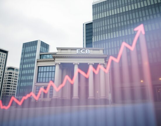European Central Bank building with energy price volatility chart overlay representing economic uncertainty