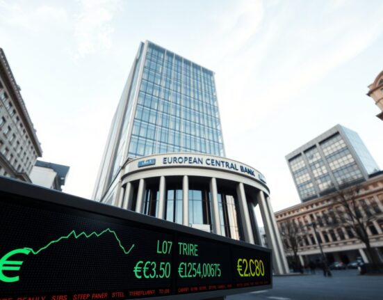 European Central Bank building with energy price charts reflecting monetary policy decisions on interest rates