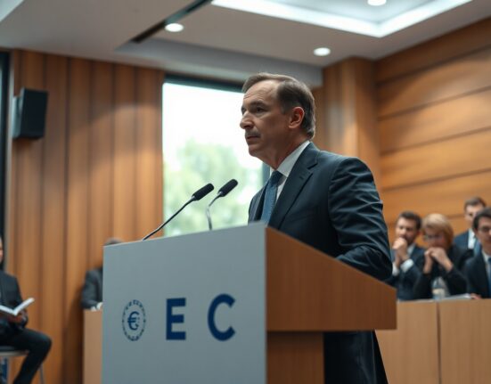 ECB board member Escriva speaking at a press conference in Frankfurt, warning about energy inflation pass-through.