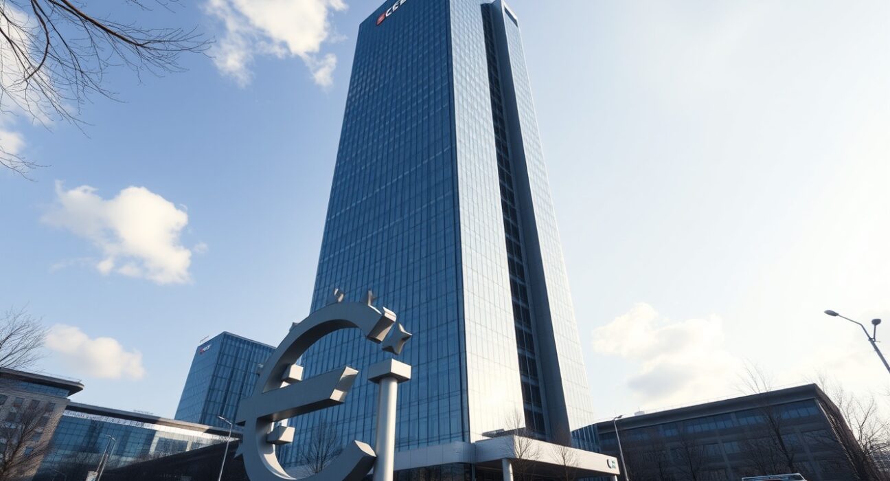 European Central Bank headquarters in Frankfurt on a sunny spring morning