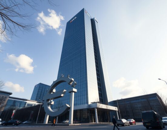 European Central Bank headquarters in Frankfurt on a sunny spring morning