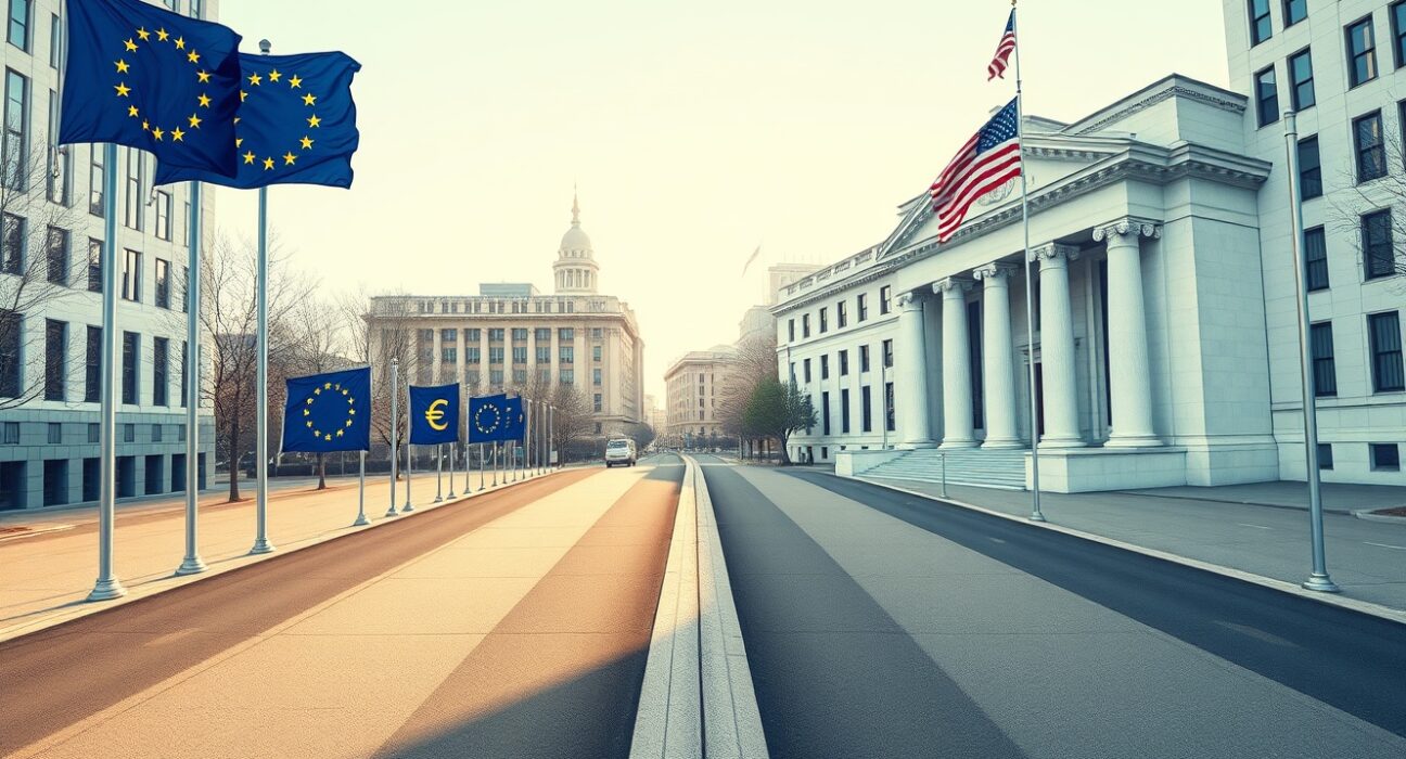 ECB and Federal Reserve monetary policy divergence analysis showing separate economic paths for Europe and United States