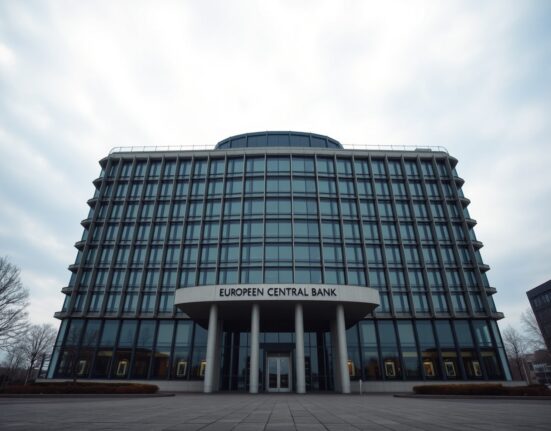 European Central Bank headquarters in Frankfurt on a clear day, symbolizing upcoming monetary policy decision.