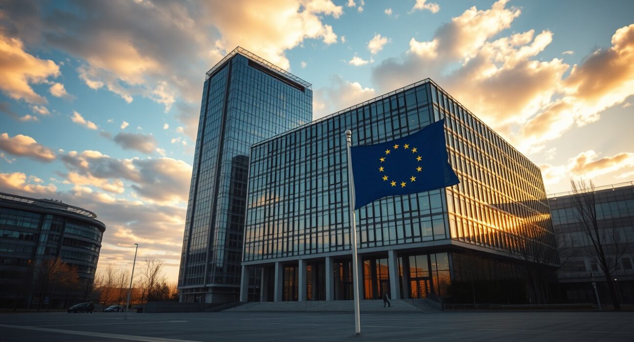 European Central Bank headquarters representing monetary policy decisions affecting EUR valuation during energy crisis.