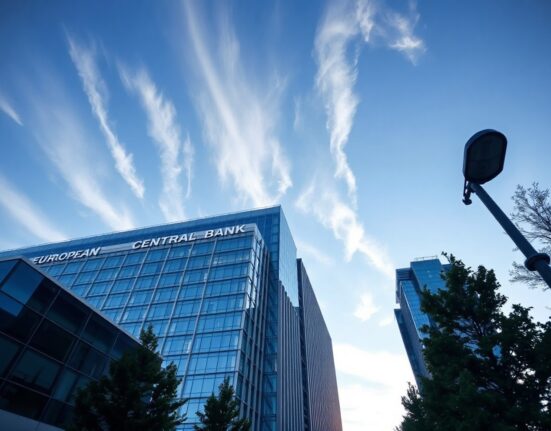 European Central Bank headquarters in Frankfurt, Germany, on a clear day