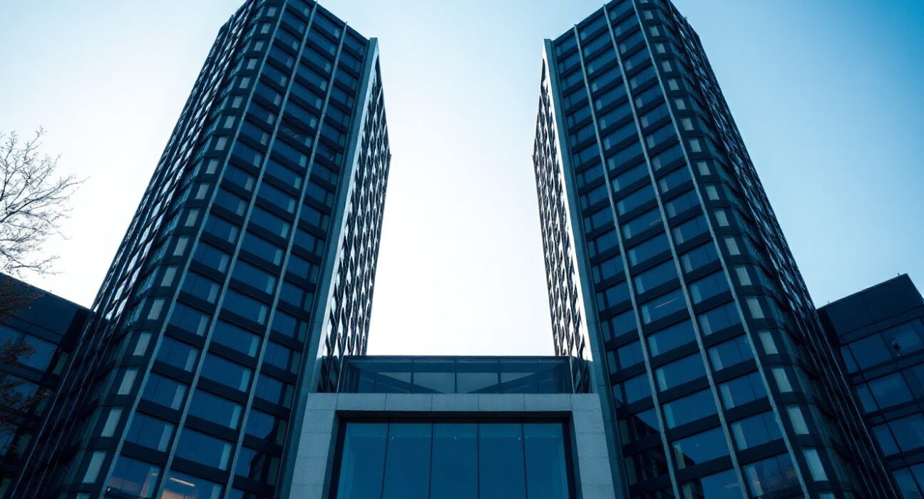 European Central Bank headquarters in Frankfurt under clear sky, representing monetary policy outlook.