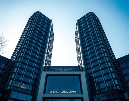European Central Bank headquarters in Frankfurt under clear sky, representing monetary policy outlook.
