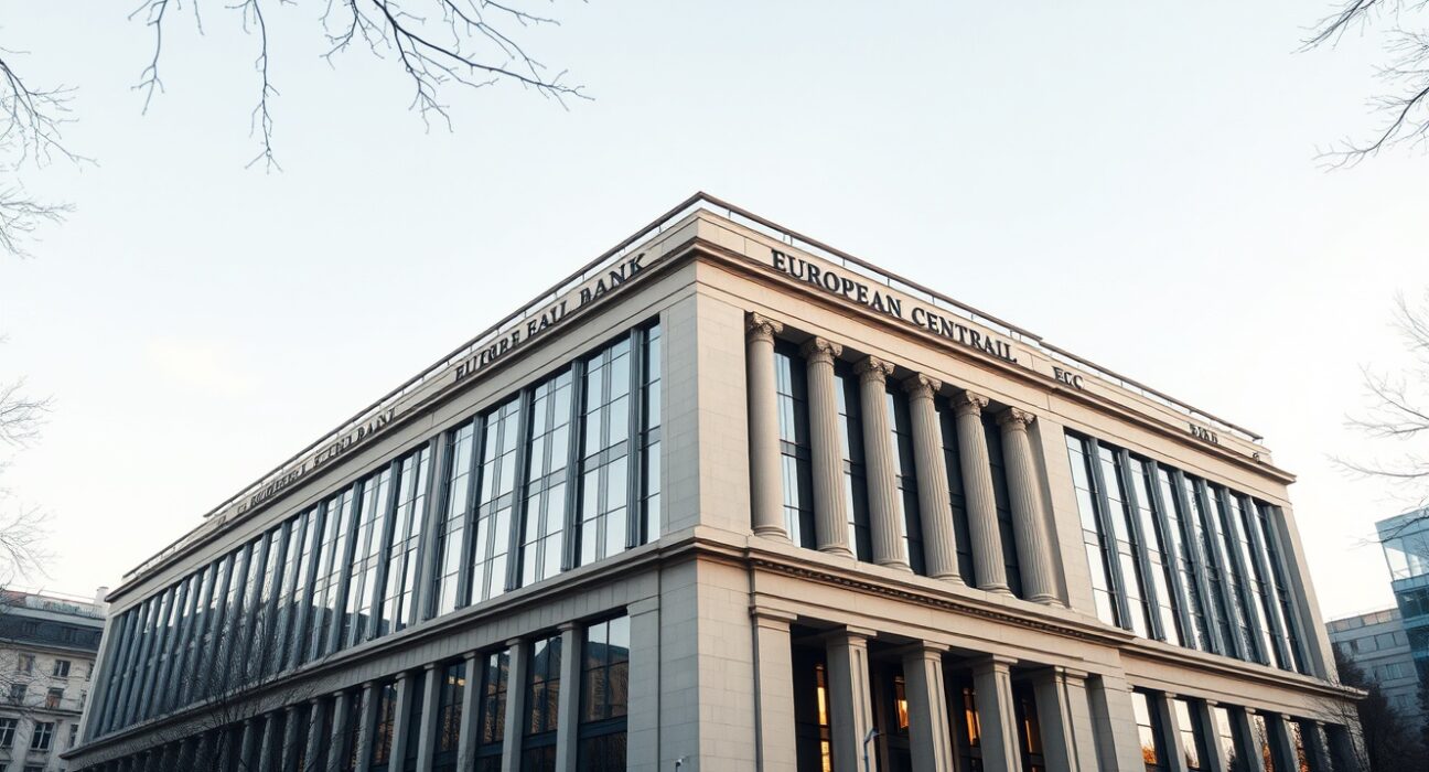 European Central Bank headquarters representing monetary policy decisions and economic stability in Frankfurt