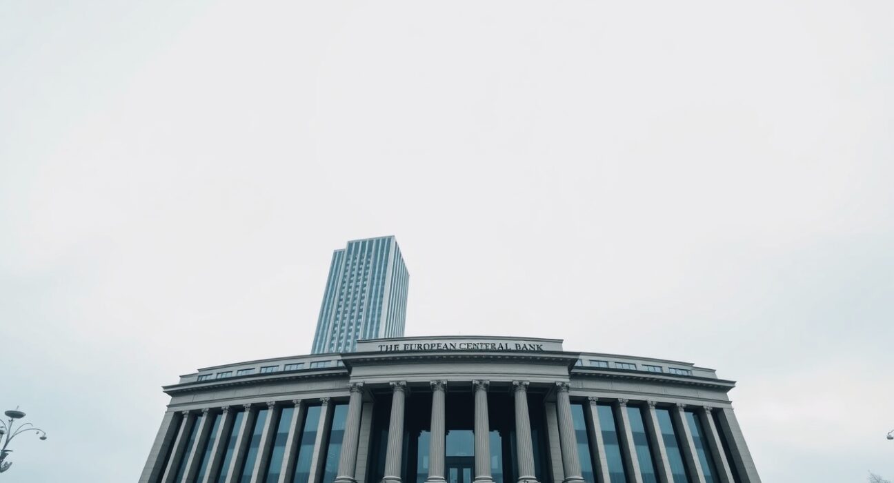 European Central Bank headquarters in Frankfurt, Germany, under an overcast sky.