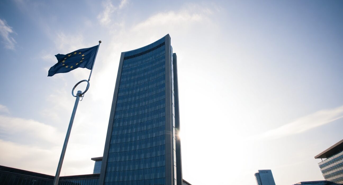 European Central Bank headquarters in Frankfurt during a policy decision day