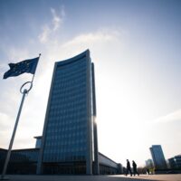 European Central Bank headquarters in Frankfurt during a policy decision day