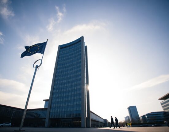 European Central Bank headquarters in Frankfurt during a policy decision day
