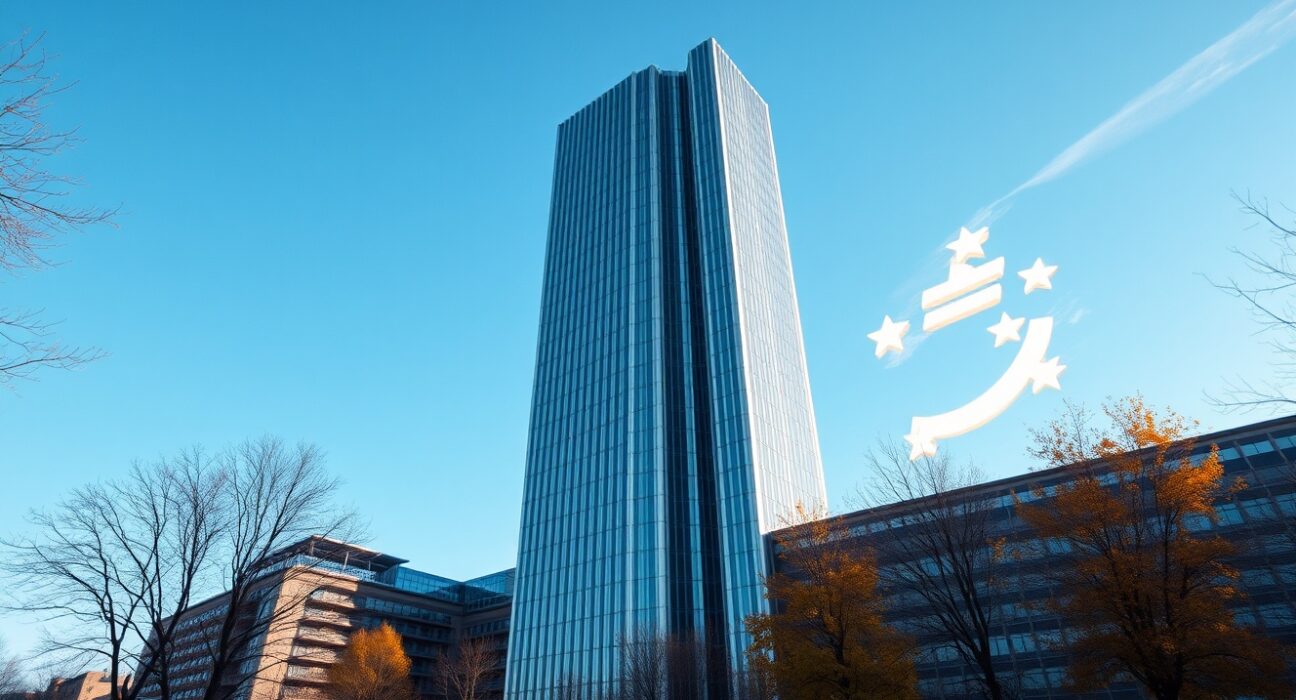 European Central Bank headquarters in Frankfurt, Germany, on a clear afternoon