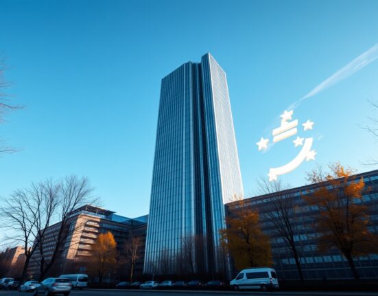 European Central Bank headquarters in Frankfurt, Germany, on a clear afternoon