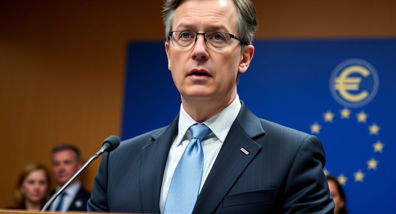 ECB Governing Council member Madis Müller discussing inflation forecasts at Frankfurt press conference