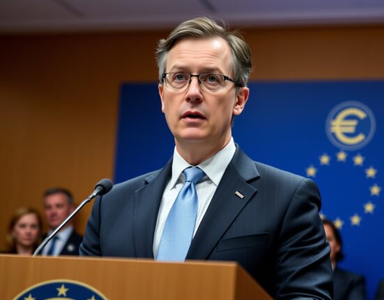 ECB Governing Council member Madis Müller discussing inflation forecasts at Frankfurt press conference