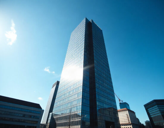 European Central Bank headquarters in Frankfurt, Germany, on a clear day.