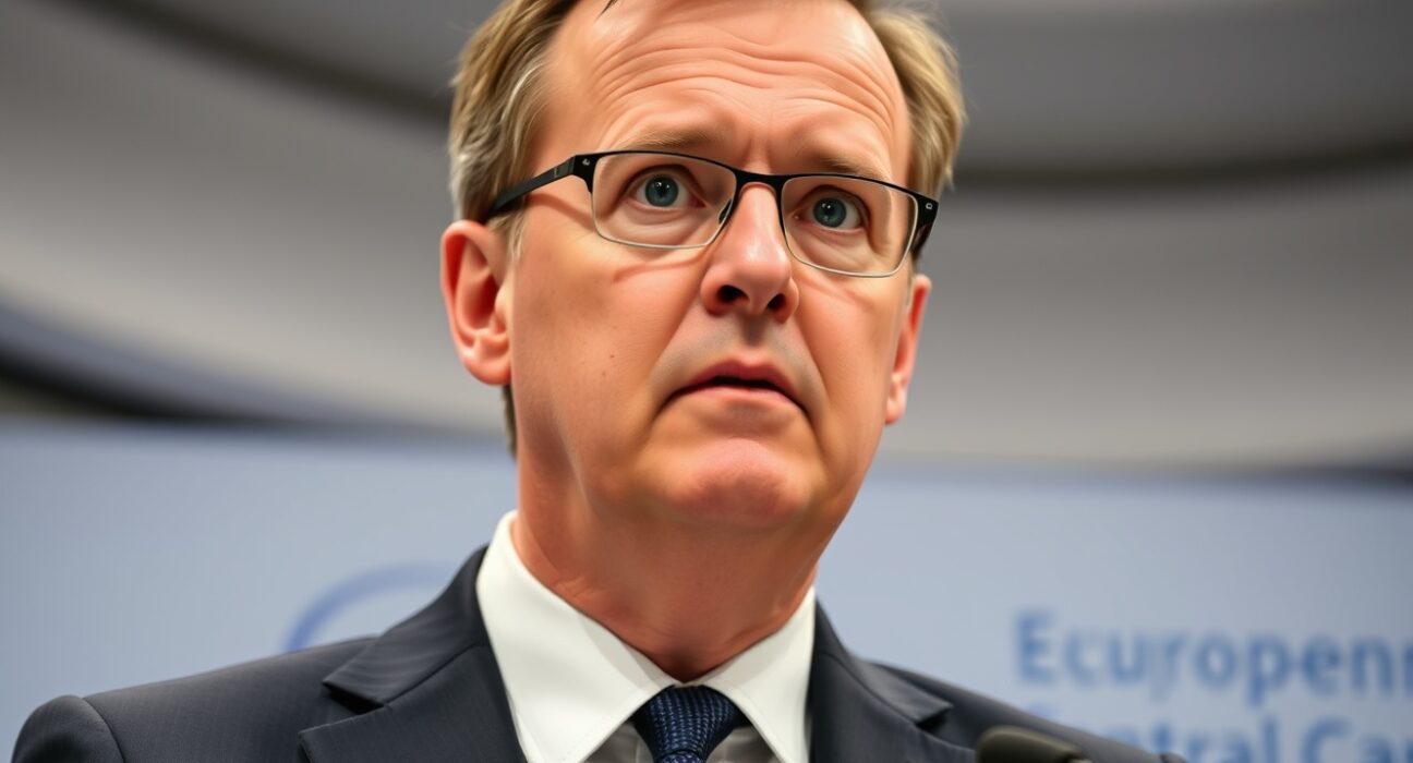 ECB Chief Economist Philip Lane discussing inflation forecasts at a press conference