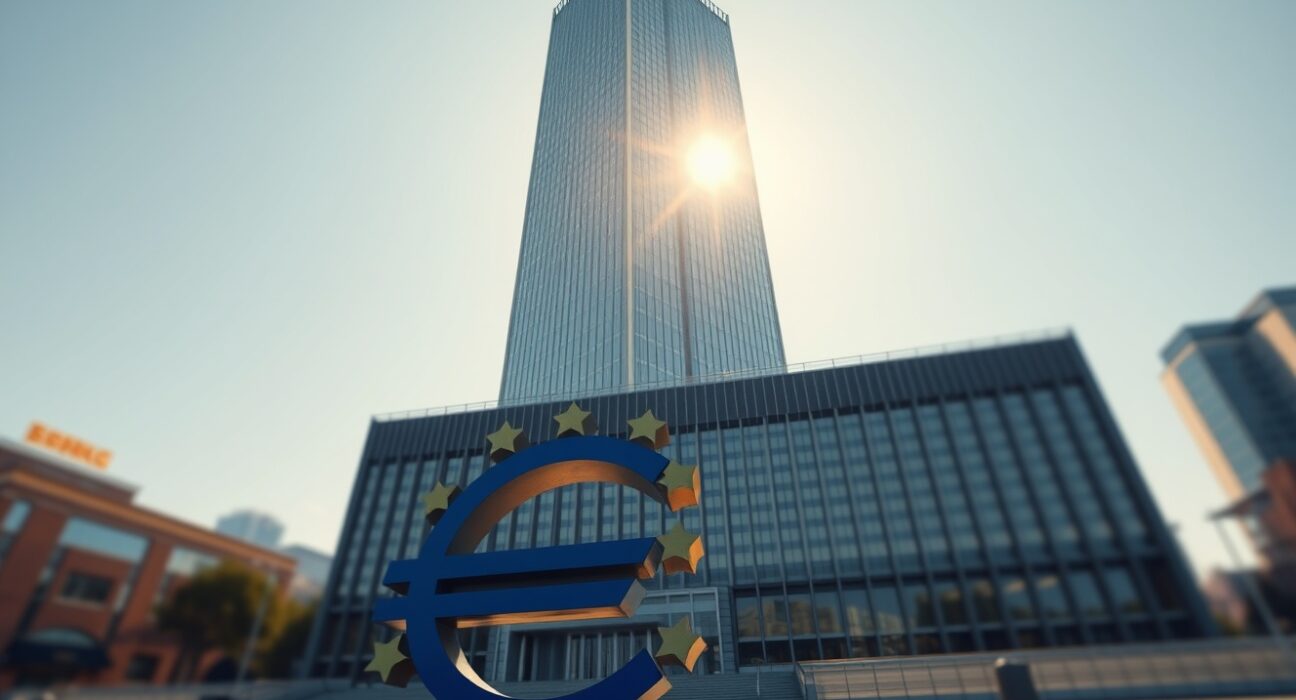 European Central Bank headquarters in Frankfurt following interest rate decision announcement