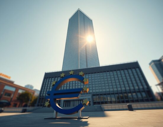 European Central Bank headquarters in Frankfurt following interest rate decision announcement