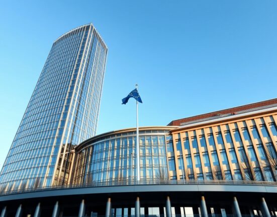 European Central Bank headquarters in Frankfurt as institution maintains interest rates during Middle East conflict uncertainty