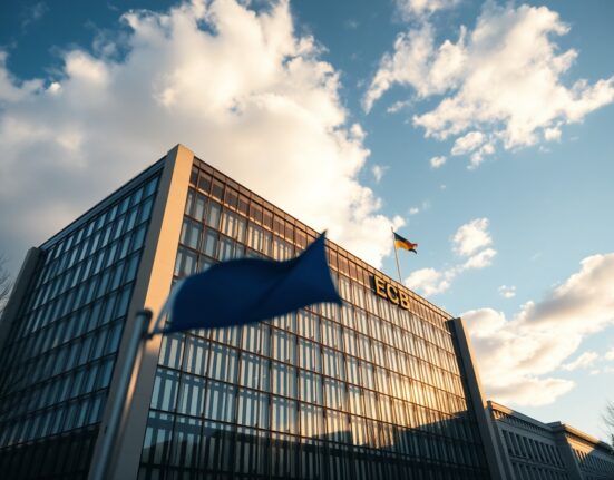 European Central Bank headquarters in Frankfurt with analysis of geopolitical conflict risks