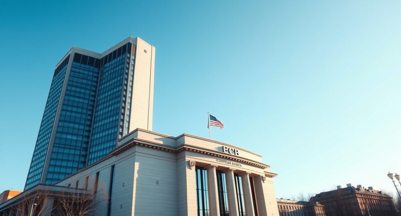 European Central Bank headquarters in Frankfurt on a clear day, representing monetary policy news.
