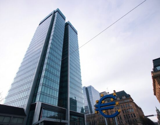 European Central Bank headquarters in Frankfurt, Germany, on a clear day
