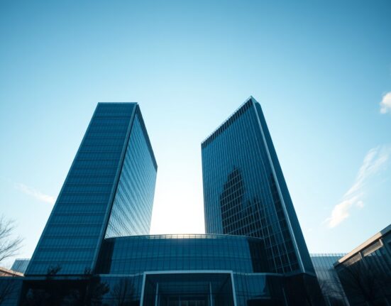 European Central Bank headquarters in Frankfurt under a clear blue sky, representing eurozone monetary policy analysis.