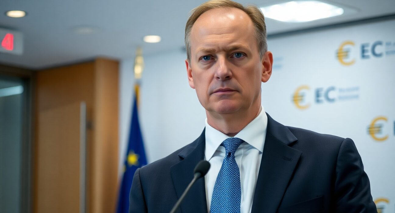 ECB Governing Council member Peter Kazimir speaking at a press conference about interest rate policy.