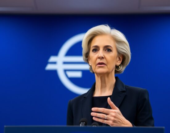 ECB President Christine Lagarde discussing data-dependent monetary policy at Frankfurt press conference