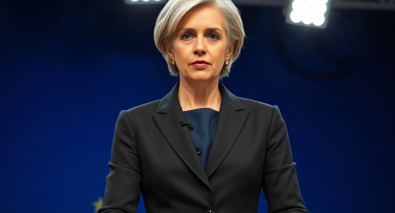 ECB President Christine Lagarde speaking at a press conference in Frankfurt, stating no evidence of inflation de-anchoring.