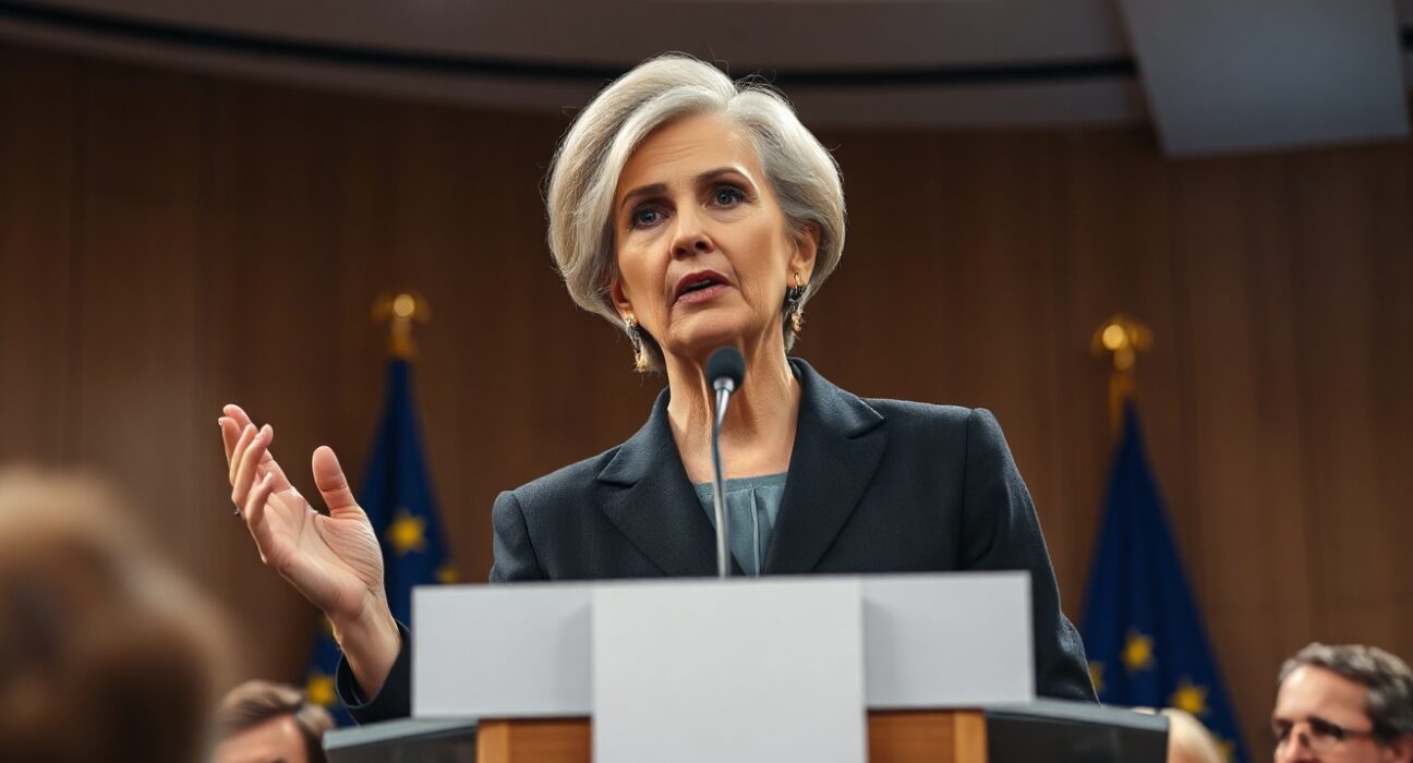 ECB President Christine Lagarde speaking at a conference about tokenized finance