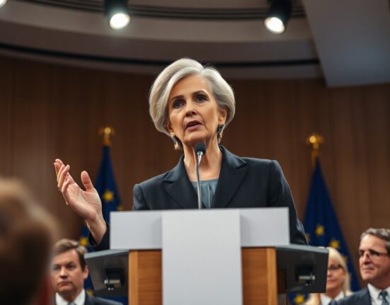 ECB President Christine Lagarde speaking at a conference about tokenized finance