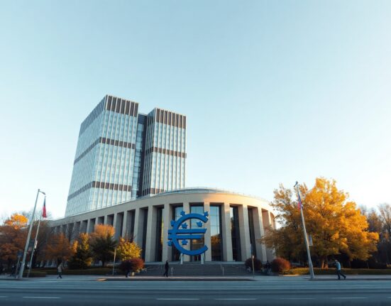 European Central Bank headquarters in Frankfurt, Germany, on a clear day