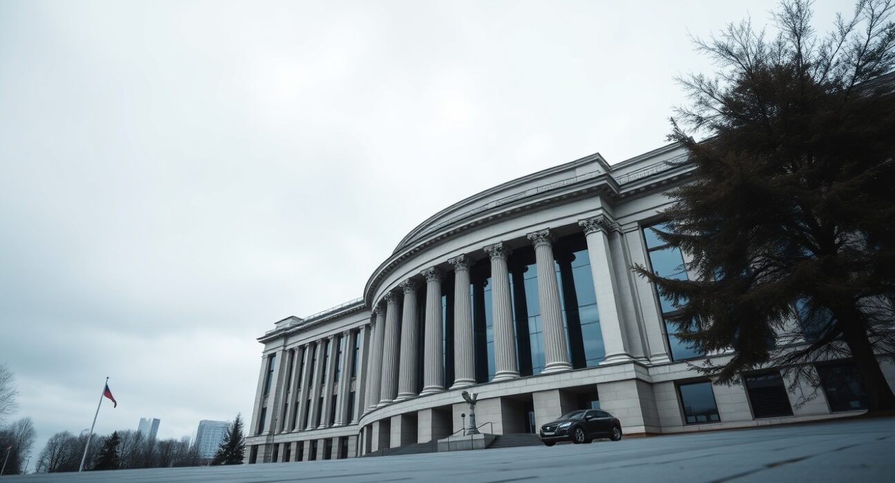 European Central Bank headquarters in Frankfurt under overcast sky