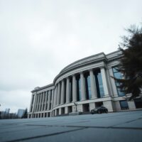 European Central Bank headquarters in Frankfurt under overcast sky