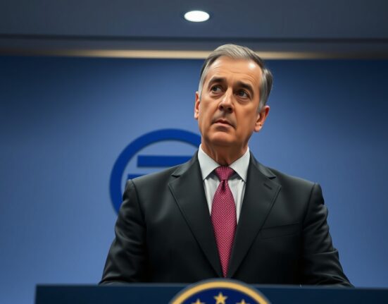 ECB official Gabriel Makhlouf expresses concern about a higher-for-longer energy price scenario during a press conference.