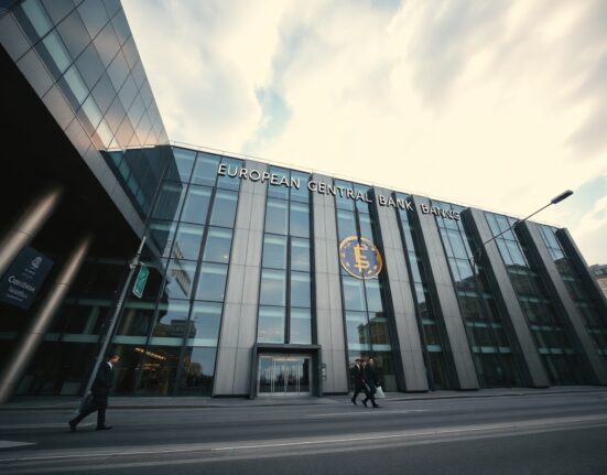 Exterior of the European Central Bank building in Frankfurt under overcast sky